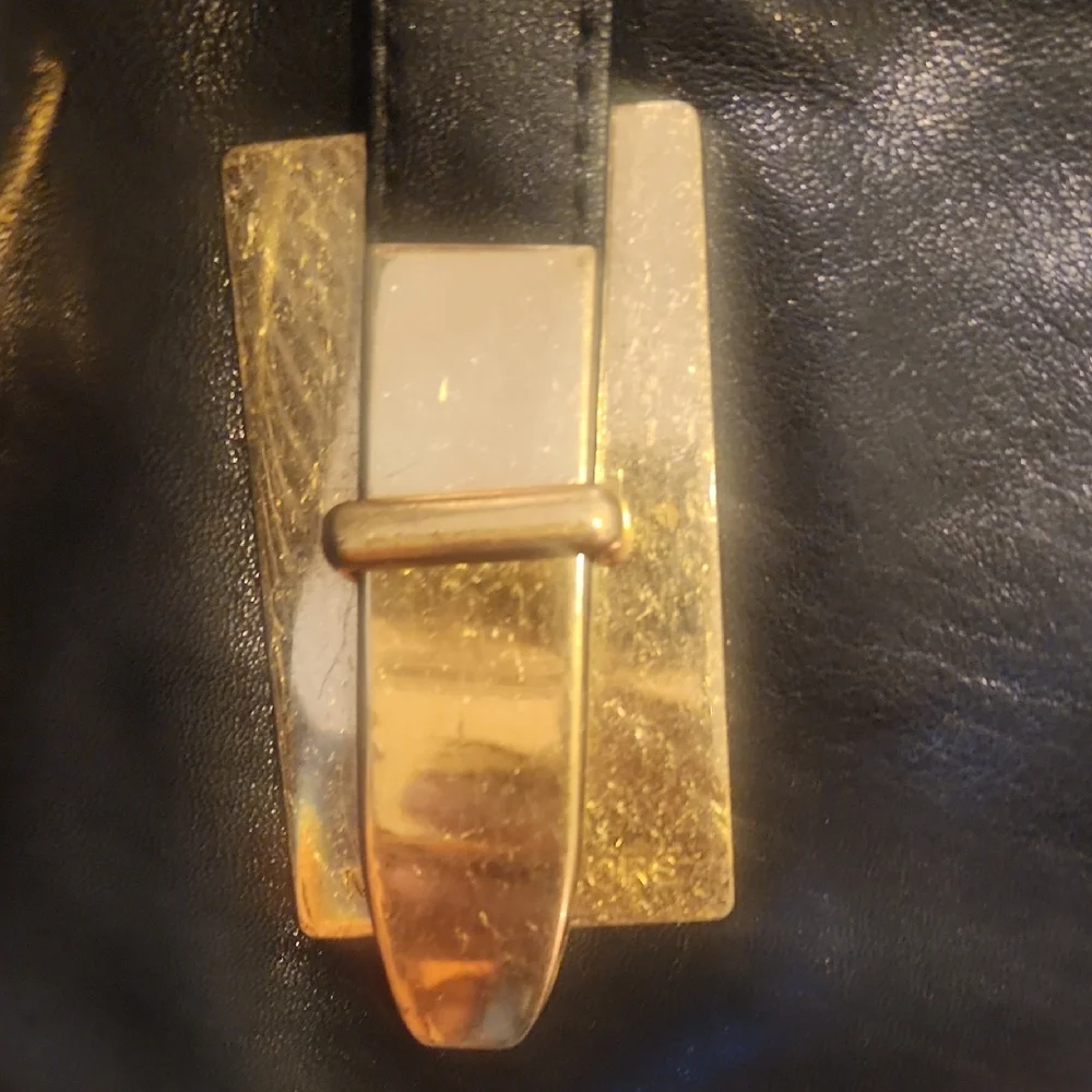 Michael Kors Black Leather Shoulder Bag w Studded Sides, Gold Accents, Guitar S - Picture 3 of 10